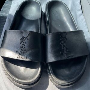 Yves Saint Laurent Black Logo Slide Sandals - WOMENS